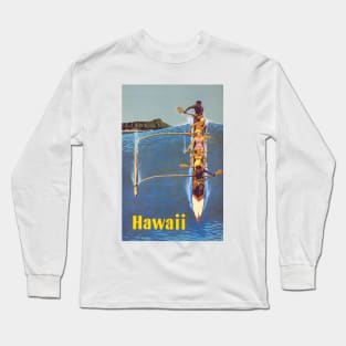 Hawaii Outrigger Canoe Diamond Head Waikiki Beach Long Sleeve T-Shirt